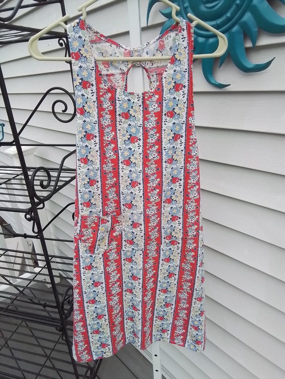 Vintage.....Floral Stripe Sleeveless Apron - Red, Blue, Cream